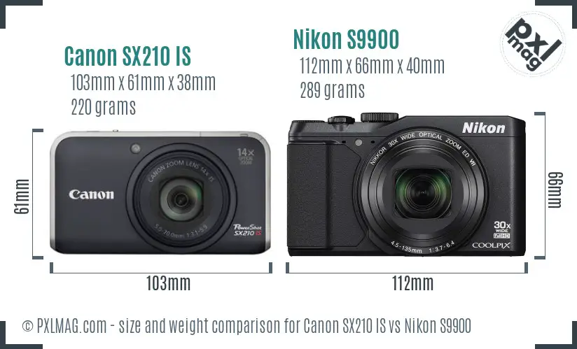 Canon SX210 IS vs Nikon S9900 size comparison Canon SX210 IS vs Nikon S9900 size comparison