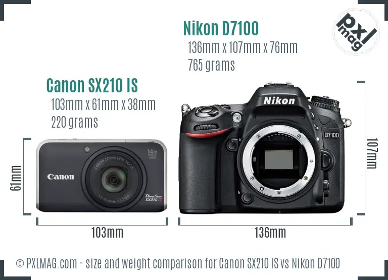 Canon SX210 IS vs Nikon D7100 size comparison