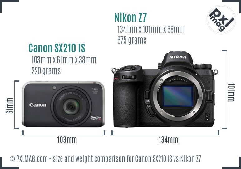 Canon SX210 IS vs Nikon Z7 size comparison