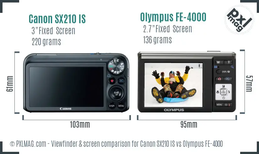 Canon SX210 IS vs Olympus FE-4000 Screen and Viewfinder comparison