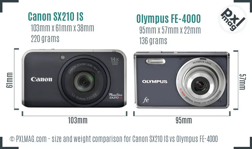 Canon SX210 IS vs Olympus FE-4000 size comparison