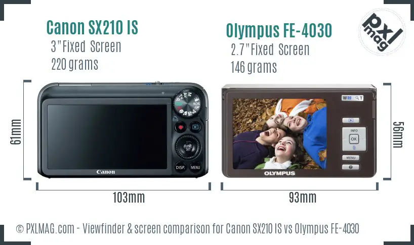 Canon SX210 IS vs Olympus FE-4030 Screen and Viewfinder comparison