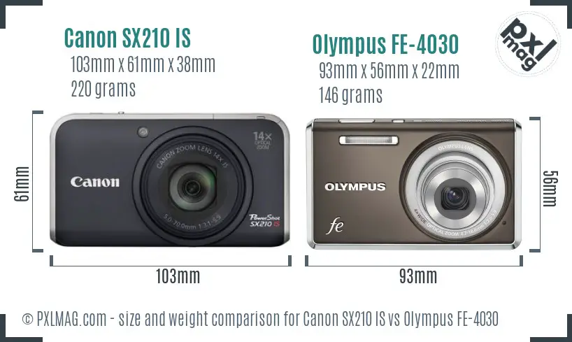 Canon SX210 IS vs Olympus FE-4030 size comparison