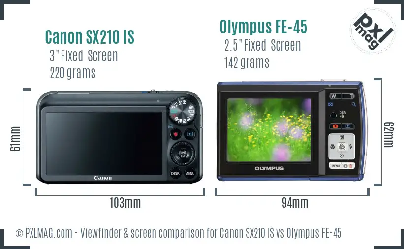 Canon SX210 IS vs Olympus FE-45 Screen and Viewfinder comparison