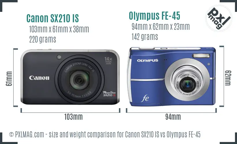 Canon SX210 IS vs Olympus FE-45 size comparison