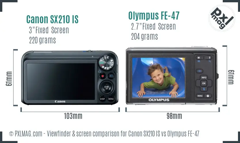 Canon SX210 IS vs Olympus FE-47 Screen and Viewfinder comparison