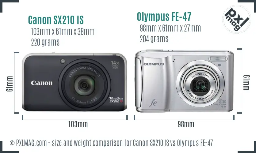 Canon SX210 IS vs Olympus FE-47 size comparison