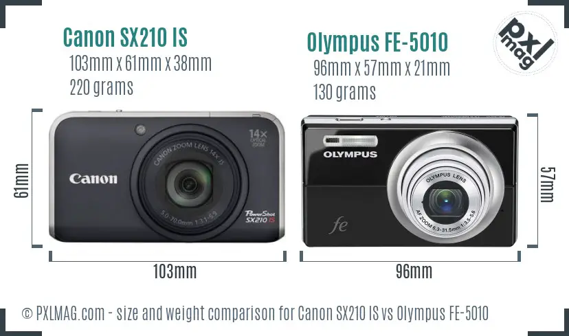 Canon SX210 IS vs Olympus FE-5010 size comparison