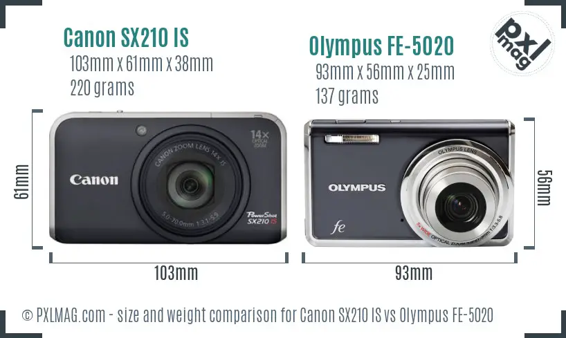 Canon SX210 IS vs Olympus FE-5020 size comparison