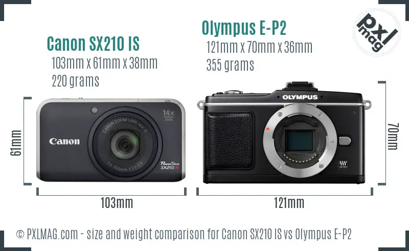 Canon SX210 IS vs Olympus E-P2 size comparison