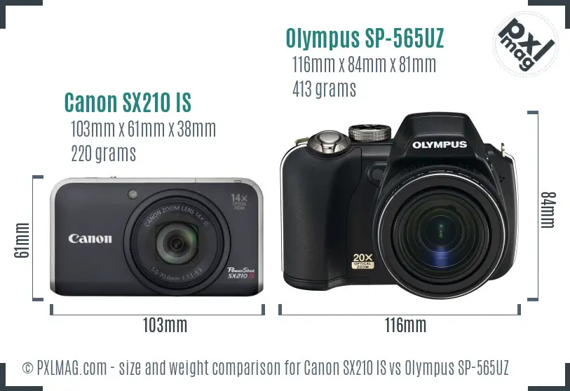 Canon SX210 IS vs Olympus SP-565UZ size comparison