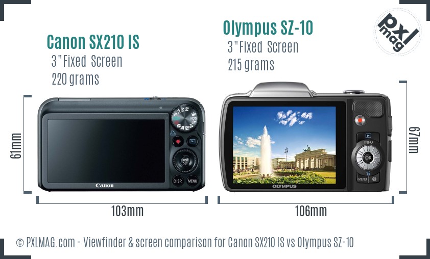 Canon SX210 IS vs Olympus SZ-10 Screen and Viewfinder comparison