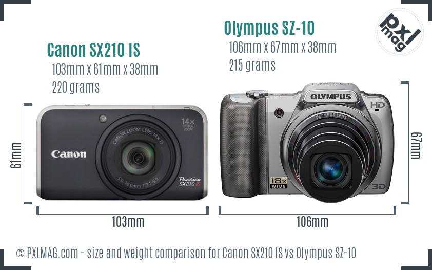 Canon SX210 IS vs Olympus SZ-10 size comparison