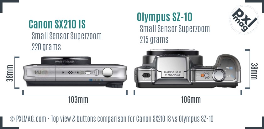 Canon SX210 IS vs Olympus SZ-10 top view buttons comparison