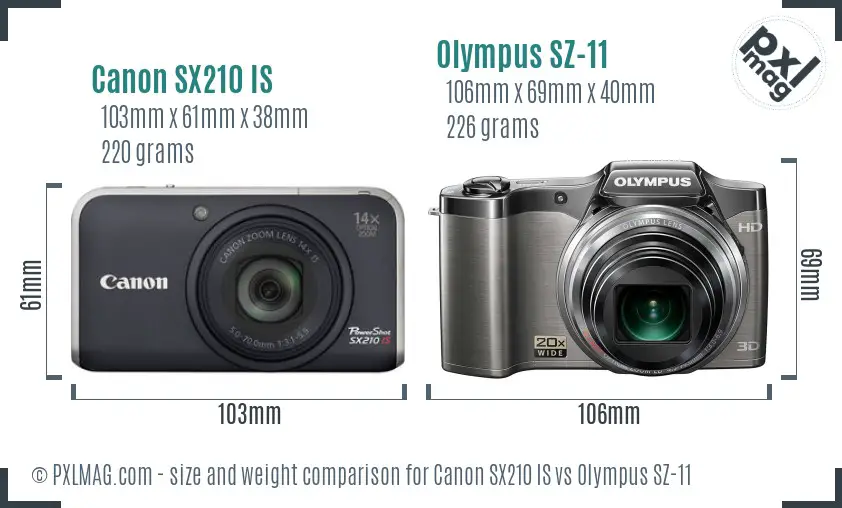 Canon SX210 IS vs Olympus SZ-11 size comparison
