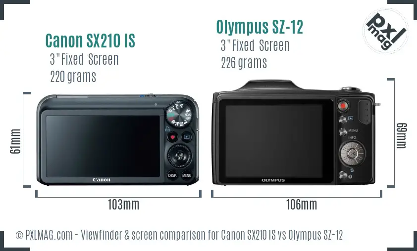 Canon SX210 IS vs Olympus SZ-12 Screen and Viewfinder comparison