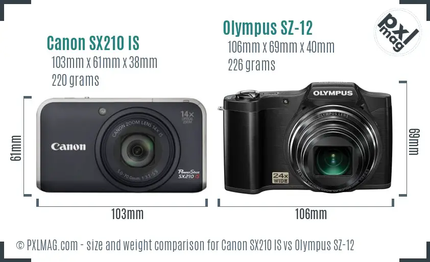 Canon SX210 IS vs Olympus SZ-12 size comparison