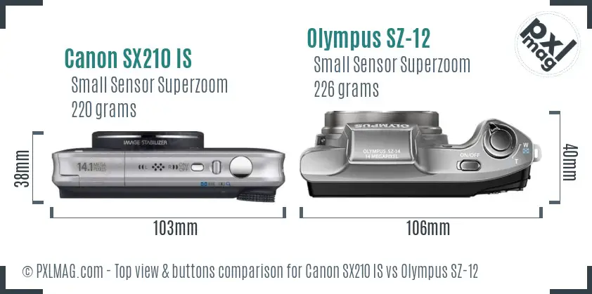 Canon SX210 IS vs Olympus SZ-12 top view buttons comparison