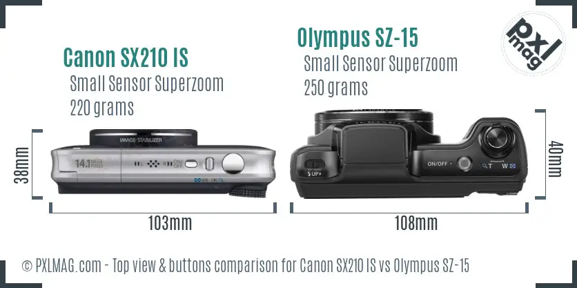 Canon SX210 IS vs Olympus SZ-15 top view buttons comparison