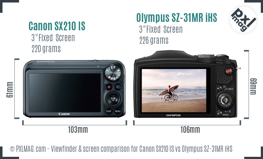Canon SX210 IS vs Olympus SZ-31MR iHS Screen and Viewfinder comparison