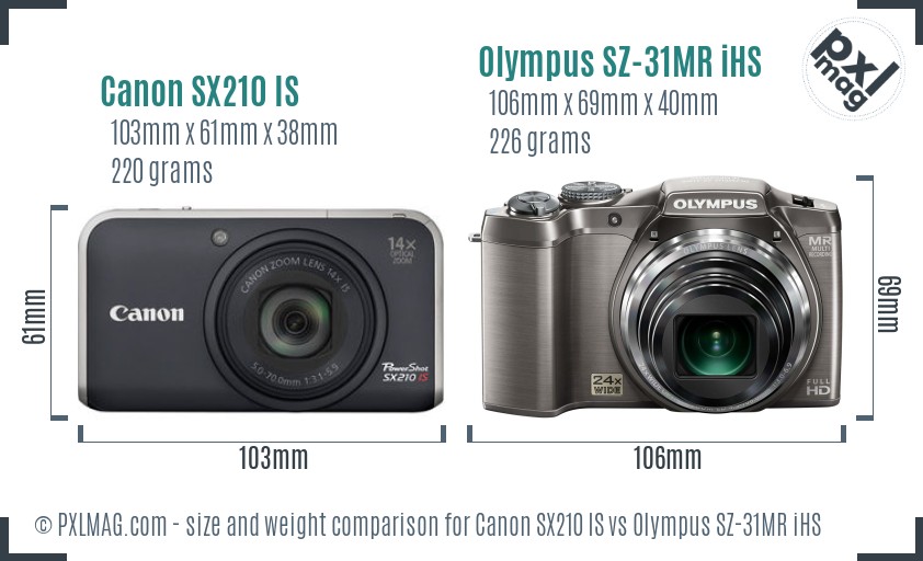 Canon SX210 IS vs Olympus SZ-31MR iHS size comparison Canon SX210 IS vs Olympus SZ-31MR iHS size comparison