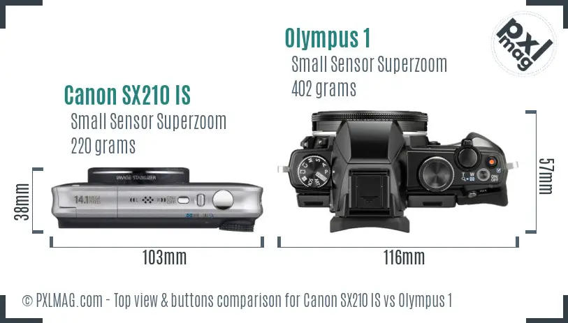 Canon SX210 IS vs Olympus 1 top view buttons comparison