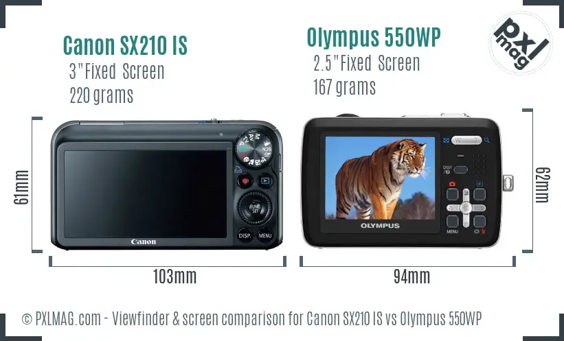 Canon SX210 IS vs Olympus 550WP Screen and Viewfinder comparison