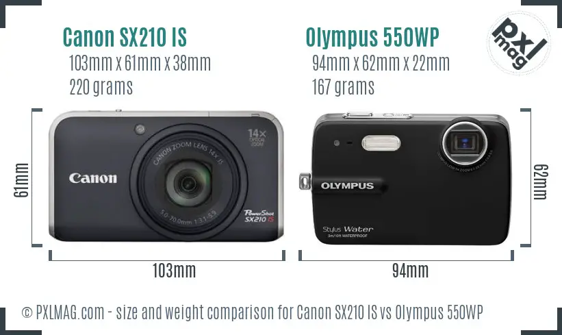 Canon SX210 IS vs Olympus 550WP size comparison