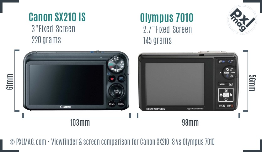 Canon SX210 IS vs Olympus 7010 Screen and Viewfinder comparison