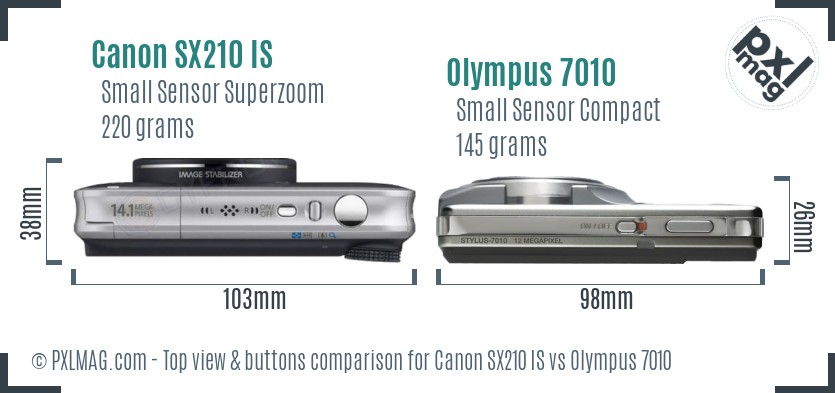 Canon SX210 IS vs Olympus 7010 top view buttons comparison