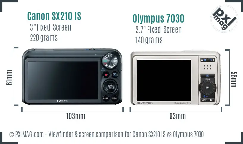 Canon SX210 IS vs Olympus 7030 Screen and Viewfinder comparison