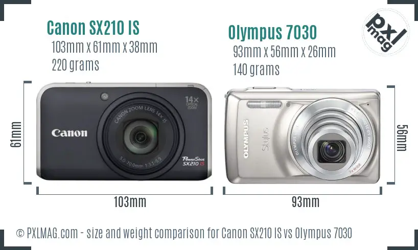 Canon SX210 IS vs Olympus 7030 size comparison