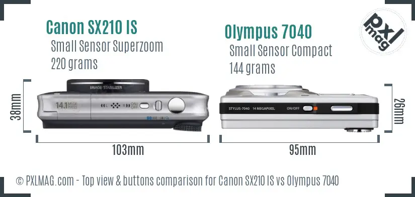 Canon SX210 IS vs Olympus 7040 top view buttons comparison Canon SX210 IS vs Olympus 7040 top view buttons comparison