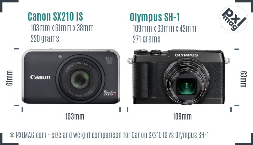 Canon SX210 IS vs Olympus SH-1 size comparison