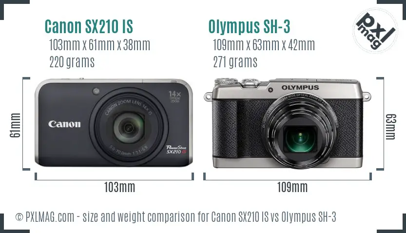 Canon SX210 IS vs Olympus SH-3 size comparison