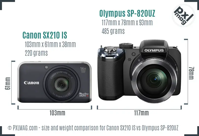 Canon SX210 IS vs Olympus SP-820UZ size comparison