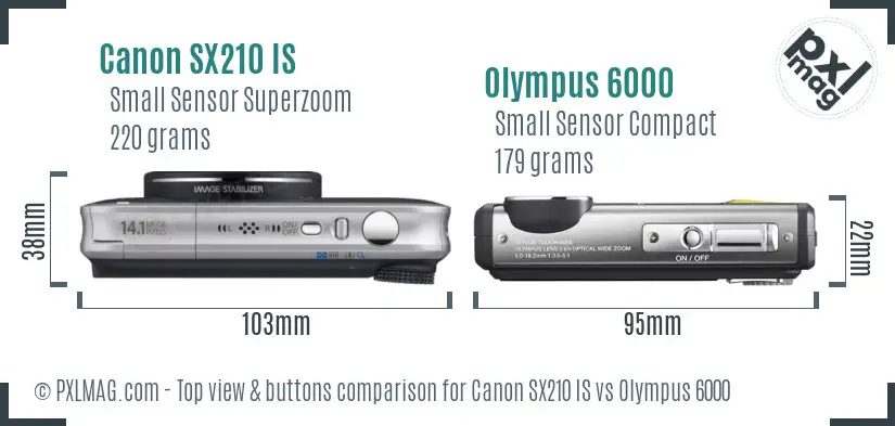 Canon SX210 IS vs Olympus 6000 top view buttons comparison