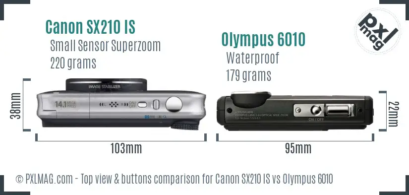 Canon SX210 IS vs Olympus 6010 top view buttons comparison