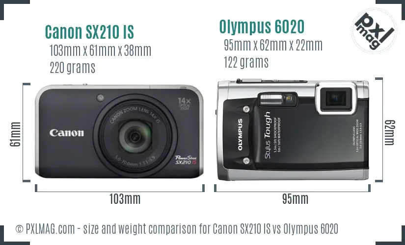 Canon SX210 IS vs Olympus 6020 size comparison Canon SX210 IS vs Olympus 6020 size comparison