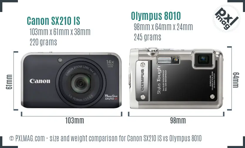 Canon SX210 IS vs Olympus 8010 size comparison