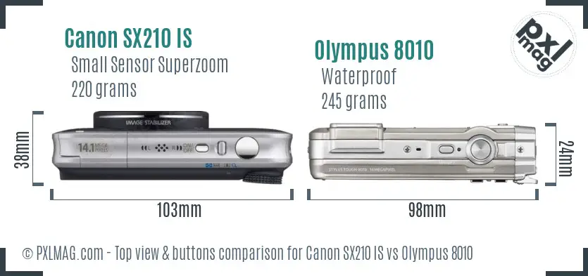 Canon SX210 IS vs Olympus 8010 top view buttons comparison