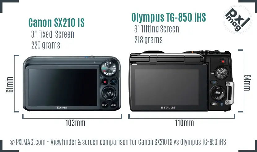 Canon SX210 IS vs Olympus TG-850 iHS Screen and Viewfinder comparison Canon SX210 IS vs Olympus TG-850 iHS Screen and Viewfinder comparison