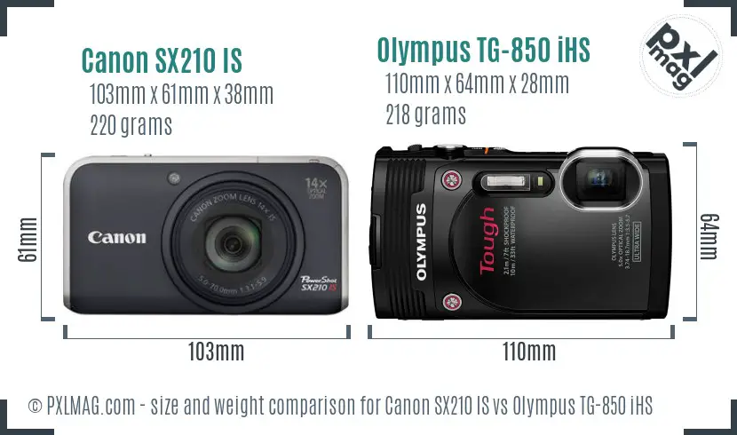 Canon SX210 IS vs Olympus TG-850 iHS size comparison Canon SX210 IS vs Olympus TG-850 iHS size comparison