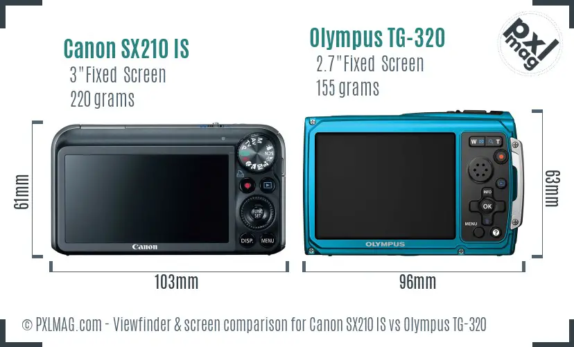 Canon SX210 IS vs Olympus TG-320 Screen and Viewfinder comparison