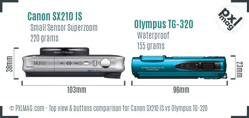 Canon SX210 IS vs Olympus TG-320 top view buttons comparison