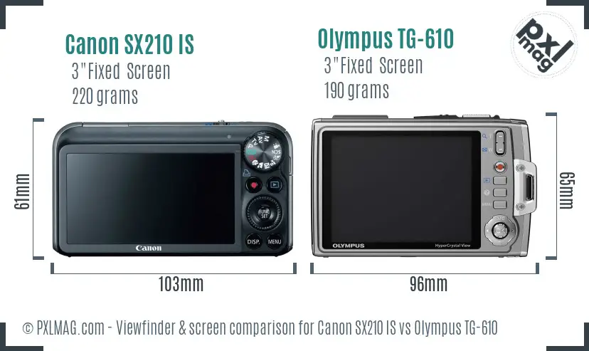 Canon SX210 IS vs Olympus TG-610 Screen and Viewfinder comparison