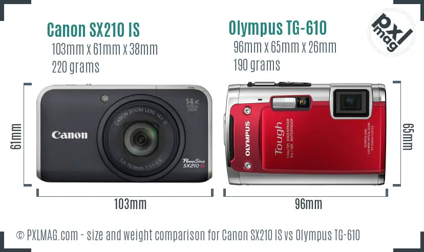 Canon SX210 IS vs Olympus TG-610 size comparison