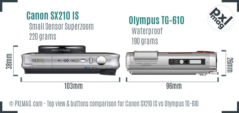 Canon SX210 IS vs Olympus TG-610 top view buttons comparison