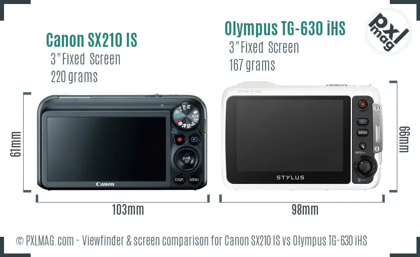 Canon SX210 IS vs Olympus TG-630 iHS Screen and Viewfinder comparison