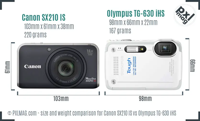 Canon SX210 IS vs Olympus TG-630 iHS size comparison